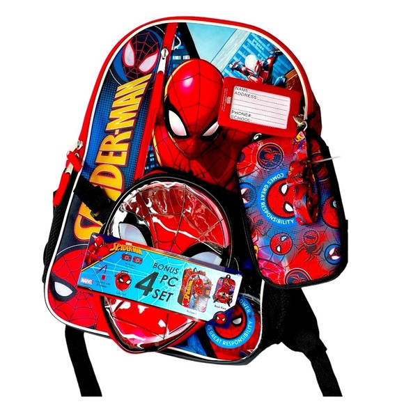 Miles Morales Critter Bundle | Pottery Barn Kids Spiderman Backpack 4 Piece Marvel Spiderman Boy\'s Backpack with Lunch Bag Set